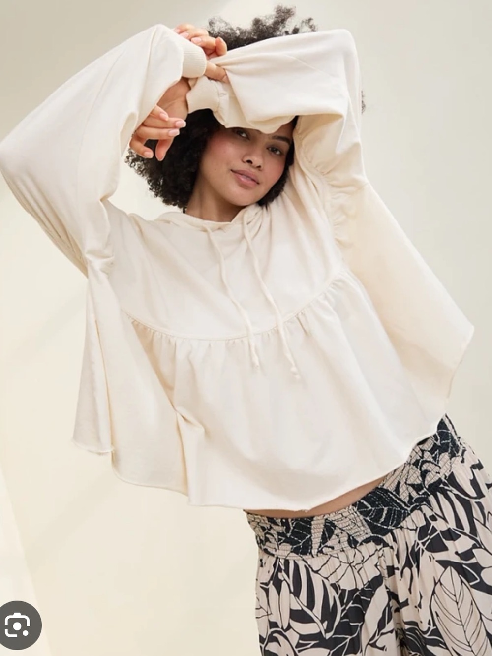 Aerie Small NEW Cream Peplum Hoodie Oversized Relaxed Preppy Lounge Drawstring